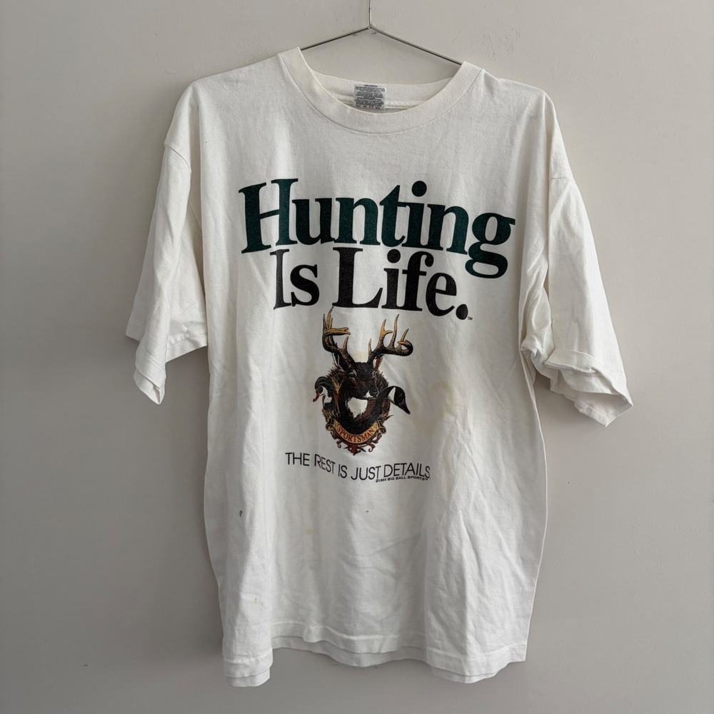 Vintage 1994 Big Ball Sports Hunting Is Life T-Shirt XL White Single Stitch